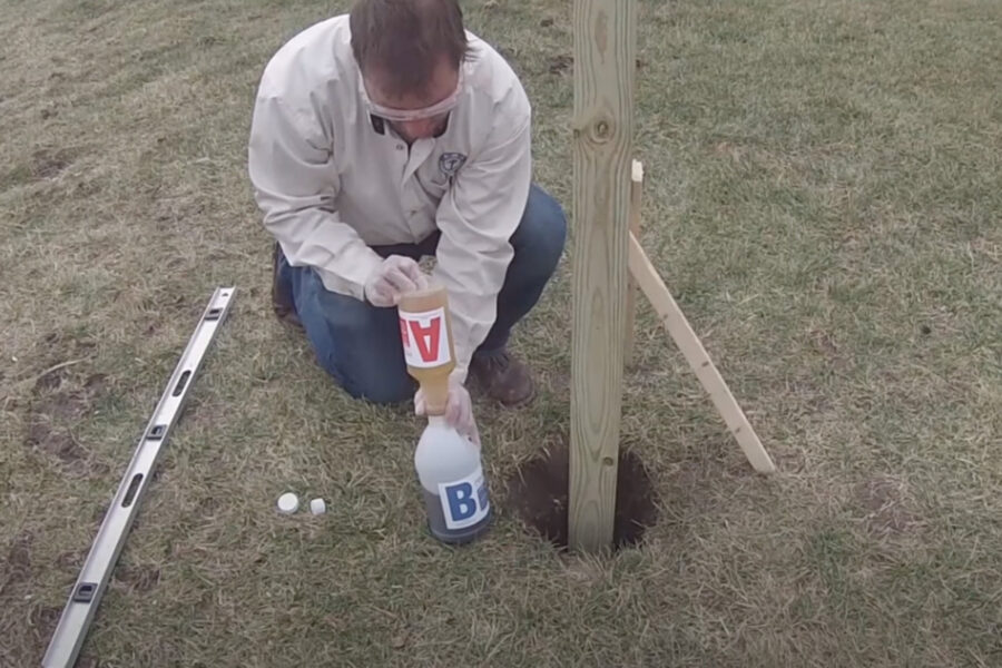 combining two part polyurethane to create postloc foam for setting fence post