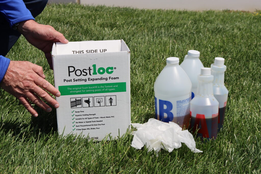 Contents of a 2 post kit of postloc, the fast setting fence post mix